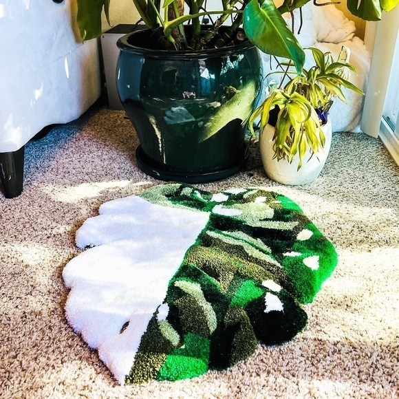 Handmade Custom Thai Constellation Variegated Monstera Tufted Rug - Picture 1 of 5